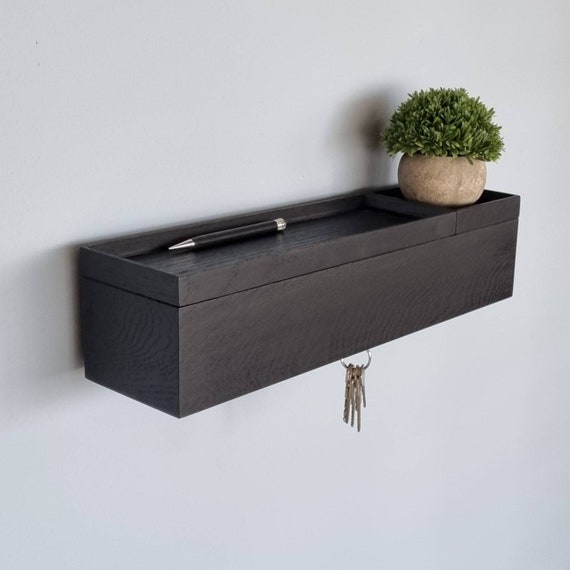 FLUR - Eleganter Moderner Flur 48cm Schmale Wandkonsole - Schwebende Schwarze Wandkonsole - Wandboard Holz