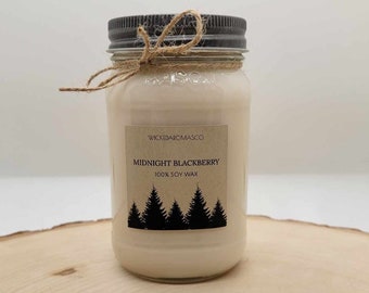 Midnight Blackberry scented soy wax candle, Handmade 16 oz. mason jar candle, Cotton wick