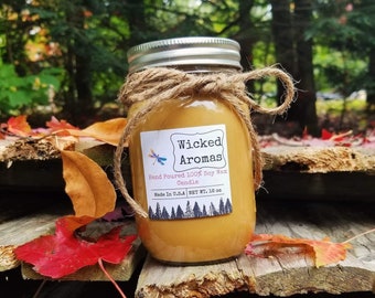 16 oz. Mason Jar Candle, Autumn Scented, Handmade Soy Wax Candle, Fall Fragrance
