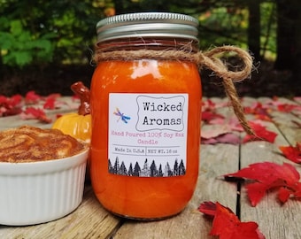 Pumpkin soufflé scented soy wax candle, 16 oz. mason jar candle, Relaxing gift