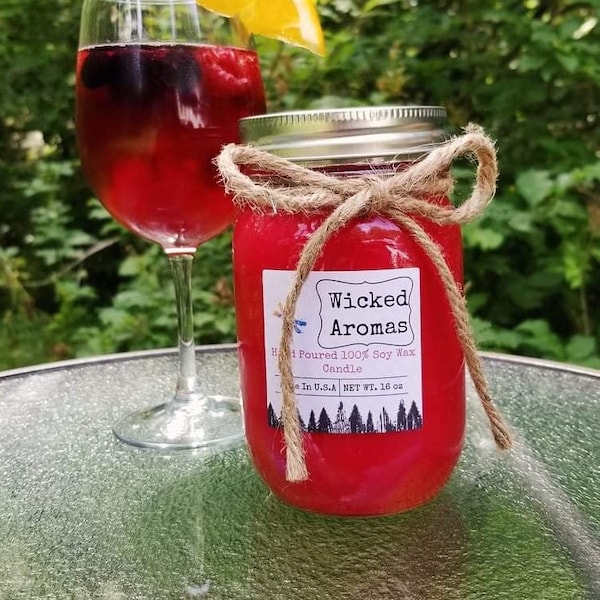 Red sangria scented soy wax candle, 16 oz mason jar candle, cotton wick, mothers day gift