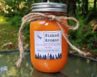 Pumpkin chai scented soy wax candle, Hand poured, 16 oz. Mason jar candle,  Warm Fall fragrance