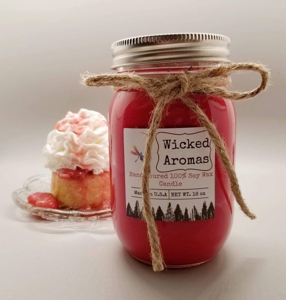 Strawberry Shortcake Scented Soy Wax Candle, 16 oz Mason Jar, Summer Kitchen Decor
