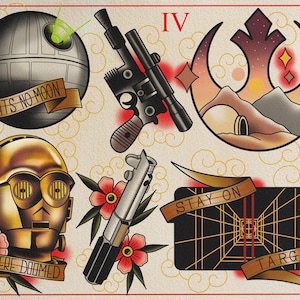 Star Wars A New Hope inspired Tattoo Flash Sheet