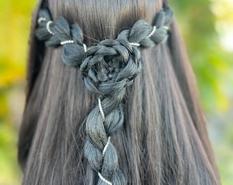 Extensión de cabello para boda con diamantes de imitación • Clip • Trenza para cabello nupcial • Combinación de colores de cabello de cortesía
