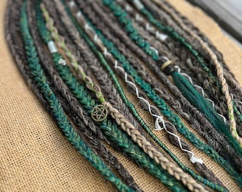 Not So Wicked - Forest Green and Brown Braids & Dread Set • Boho Dreadlock Extensions • Pre looped or clip in • Wiccan • Various Colors