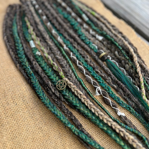 Not So Wicked - Forest Green and Brown Braids & Dread Set • Boho Dreadlock Extensions • Pre looped or clip in • Wiccan • Various Colors