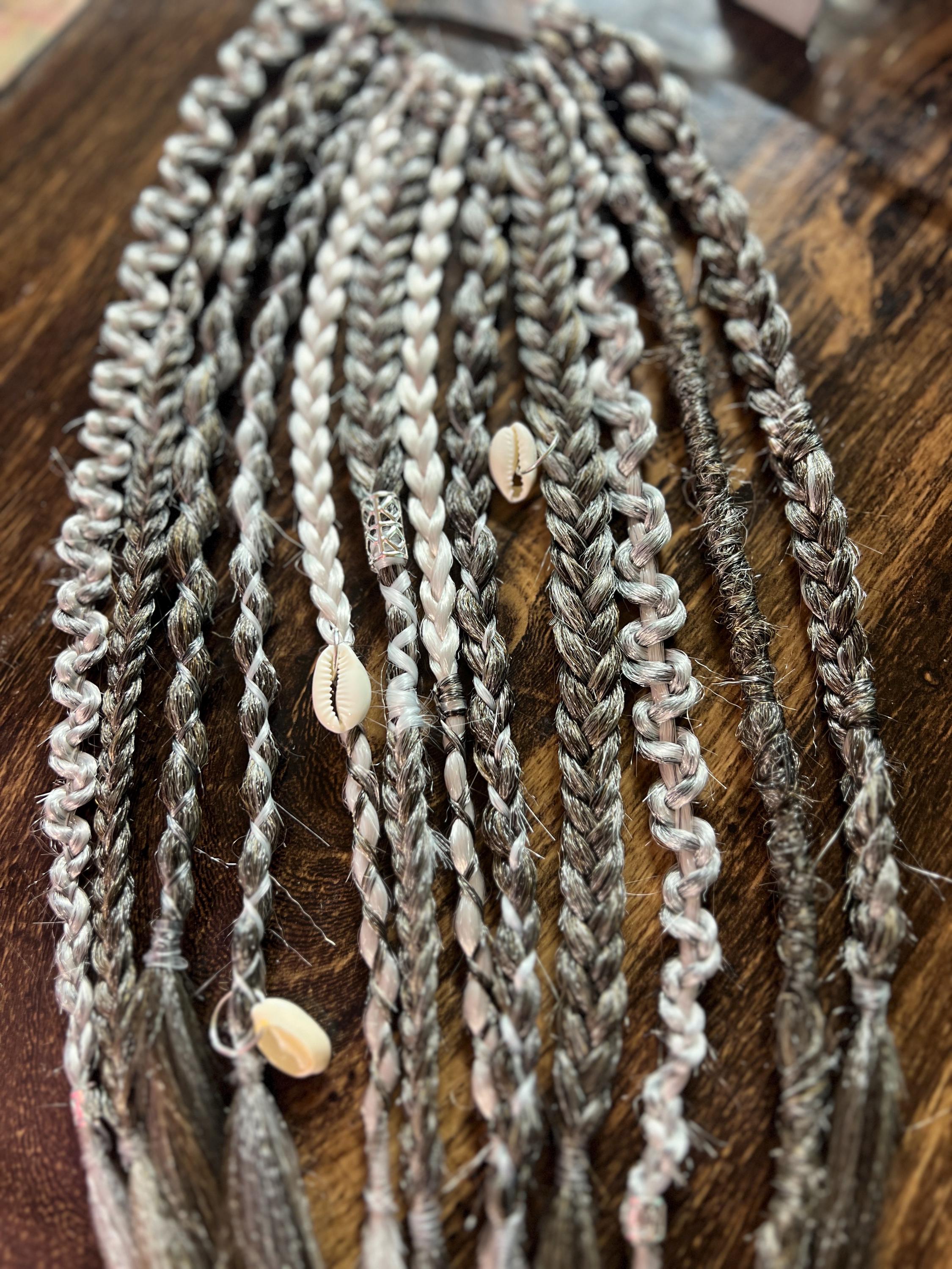 Beach Braids and Dreads * Silver Grey Salt n Pepper Brown Mix * Clip in or Ponytail * Various Hair Colors