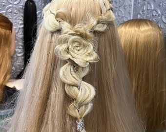 Trenza con halo de diamantes de imitación / trenza con clip / peinados de boda / trenzas de novia / peinados de graduación / trenzas para eventos especiales