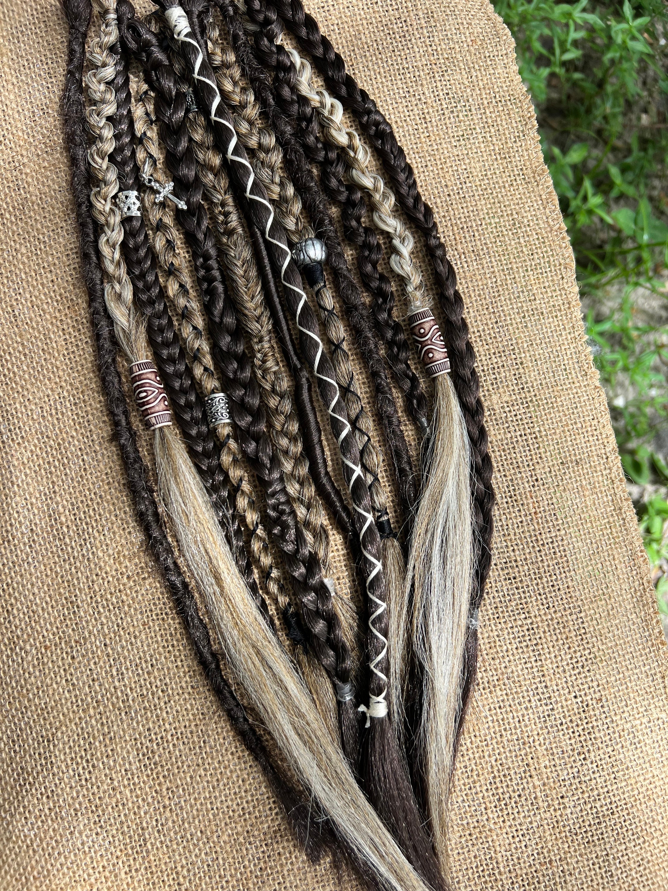 Mixed Brown braids with viking dreadlocks • Clip in or Ponytail • Light Brown Hair • Various Hair Colors