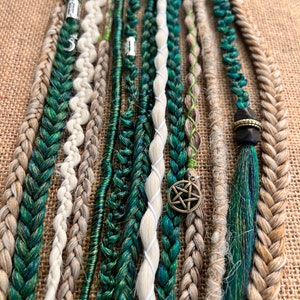 Witchy Woman - Forest Green and Mixed Blonde Dreads and braids • Boho Dreadlock Extensions • Pre looped or clip in • Wiccan • Various Colors