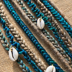 Teal Braids and Dreads • Hair Extensions for Boho Hair • Mermaid Braids with Seashells • Clip-In or Pre-Looped