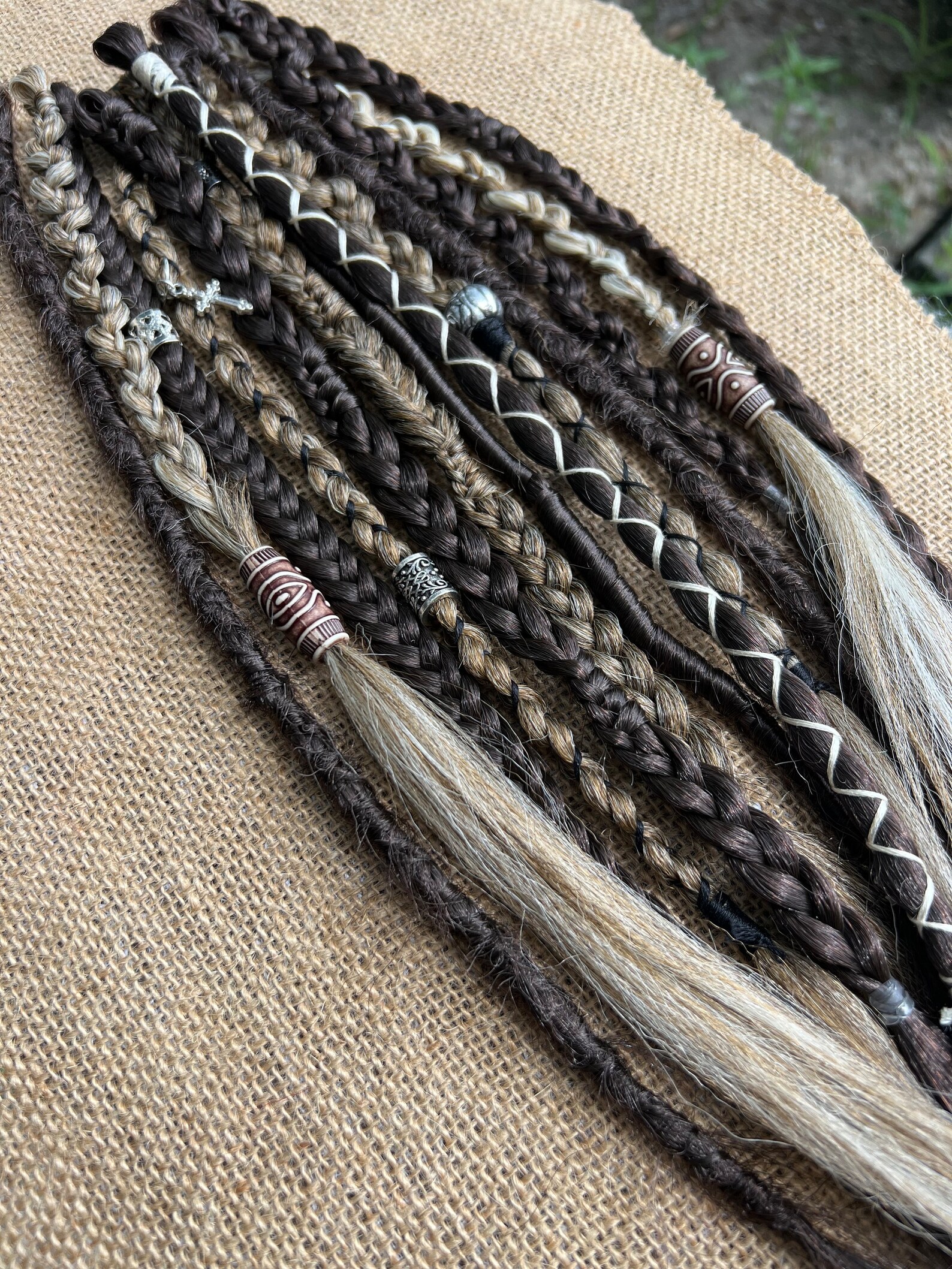 Mixed Brown Braids With Viking Dreadlocks • Clip in or Ponytail • Light ...
