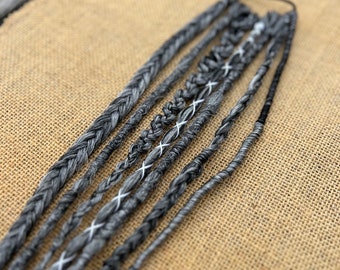 Salt n Pepper Viking Braid Set - (7) Braids • Clip-In or Ponytail Tie • Various Hair colors • Festival braids • Renaissance Braids