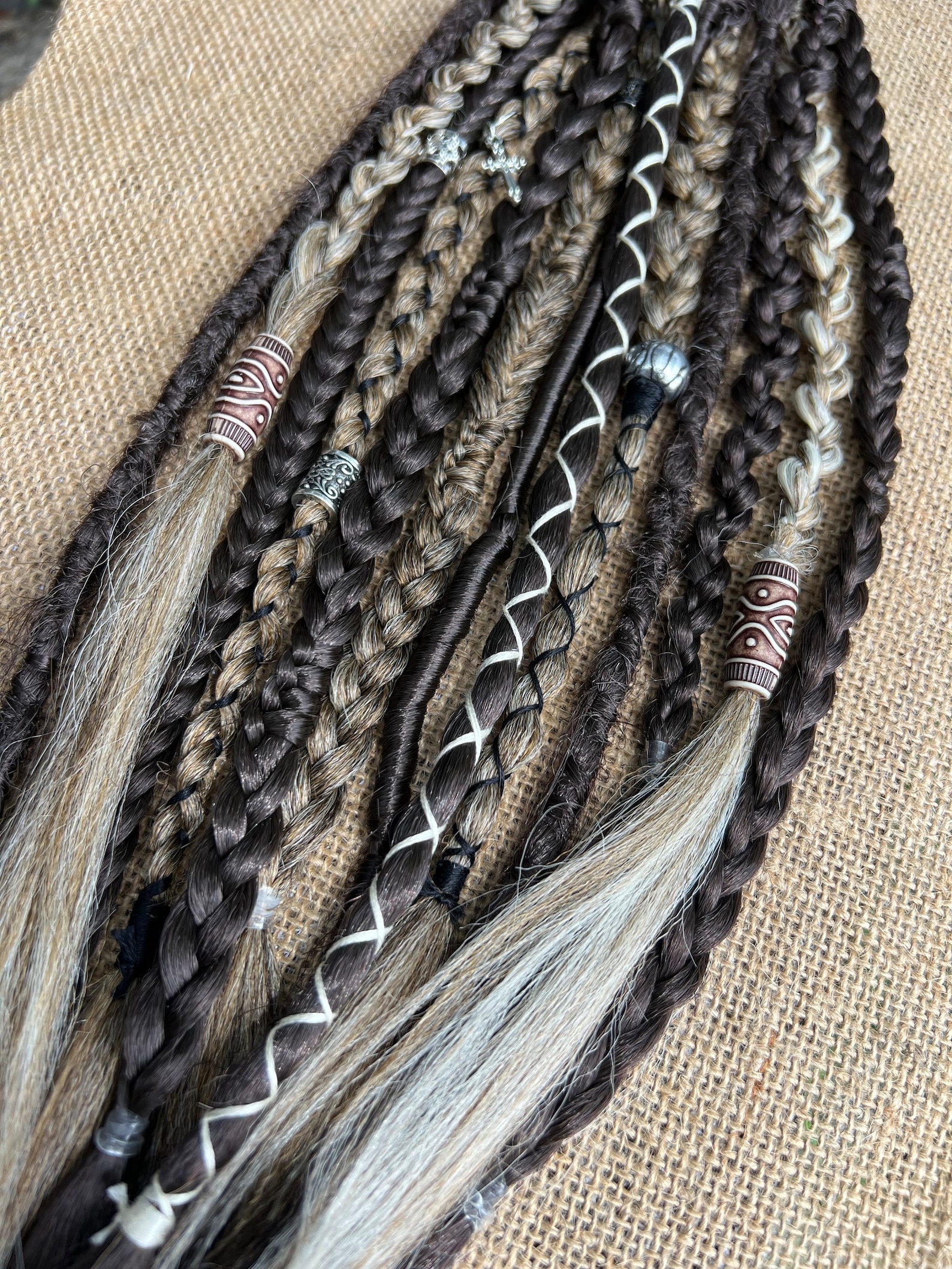 Mixed Brown Braids With Viking Dreadlocks • Clip in or Ponytail • Light ...