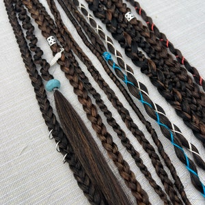 Dark Auburn Brown Viking Dreadlocks and Braids • Coral and turquoise accents • Clip in or Ponytail