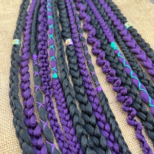 Purple and Black Dreadlocks and Braids • Synthetic Hair • dreadlock extensions for Boho Hair • SE dreads • Pre looped or clip in