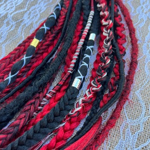 Red, Black and white Synthetic Dreads and braids -  Smooth dreadlock extensions for Boho Hair, SE dreads, Pre looped or clip in dreadlocks