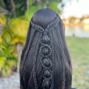 ウェディング ブレイド • ルネッサンス ヘアエクステンション • クリップイン • プリンセス • ブライダル ヘアピース • ナチュラル ブラックで表示