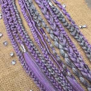 Lavender and silver braids with viking dreadlocks • Festival hair braids • Bridal Hair Extensions • Clip In or Ponytail