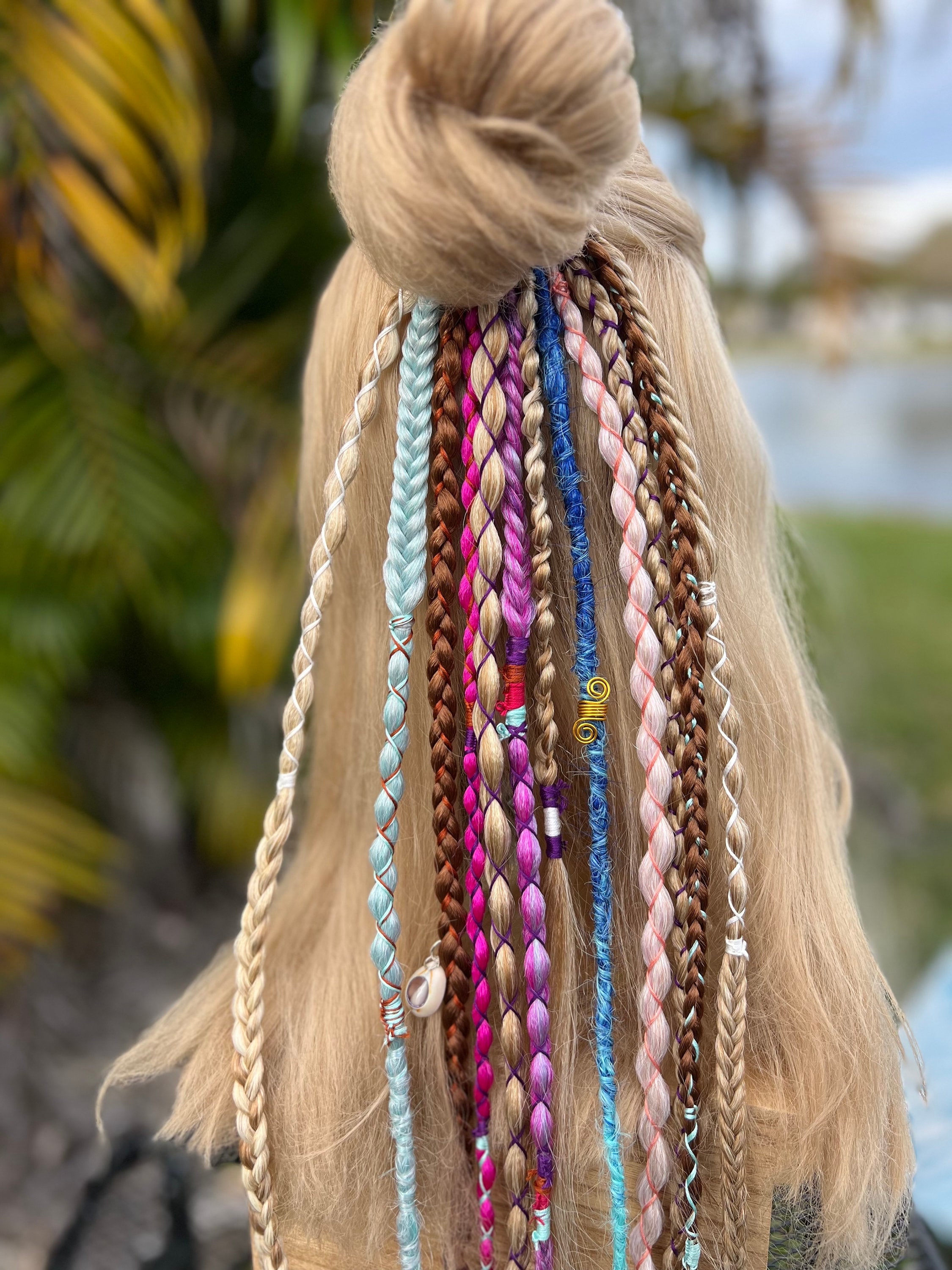 Long Hair Feathers Extensions Kit With Beads Green Blue Purple 