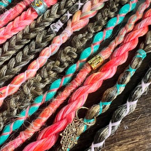 Pink Coral Turquoise Braids and Viking Dreads • Clip in or Ponytail or Pre Looped Options • Various Hair Colors