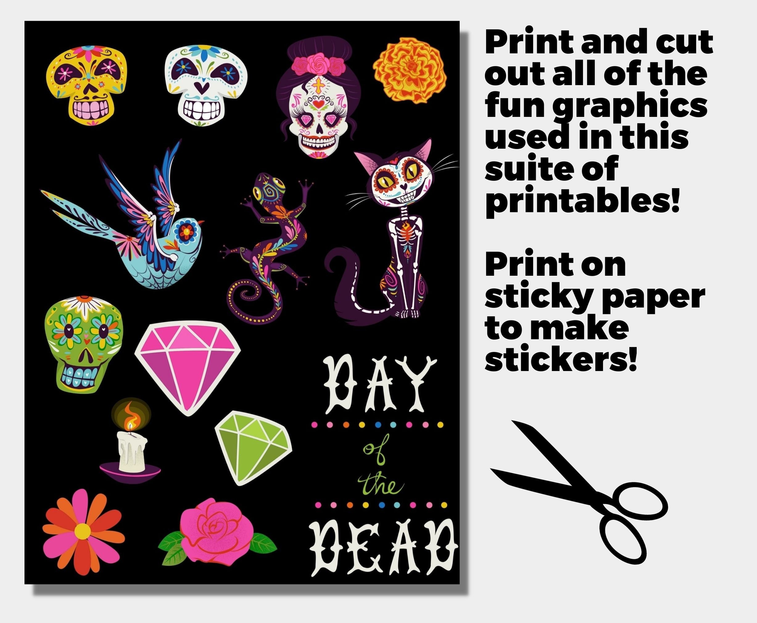 Day of the Dead, Poster, Cards, Printable Stickers, Printable Sign, Dia ...