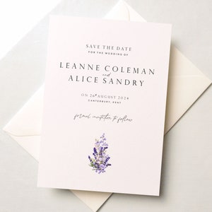 Floral Save the Date, Simple Wedding Cards, Botanical Save the Dates, Purple Flower Printed Invitations, Minimalist Wedding Announcement
