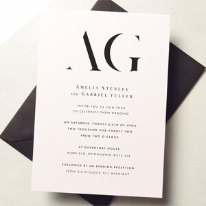 Modern Wedding Invitation, Minimalist Monogram Wedding Invitations, Elegant Wedding or Evening Invites