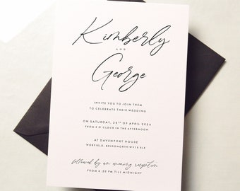 Script Wedding Invitation, Simple Modern Invites, Postcard Wedding Announcement, Minimalist Wedding Invitation