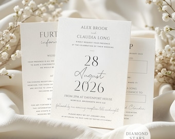 Script Wedding Invitation Suite, Simple Wedding Invitation Bundle, Wedding Invites with Details and RSVP Cards