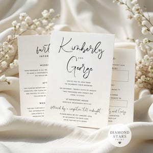 Script Wedding Bundle, Modern Wedding Invitations with Details and RSVP Cards