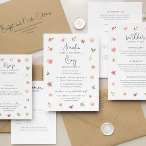 Suite de faire-part de mariage fleurs sauvages, ensemble de papeterie de mariage bohème, invitations florales aquarelles avec RSVP et carte d'informations, lot de mariage rustique