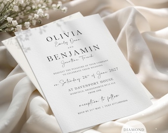 Classic Wedding Invitation, Minimalist Wedding Invites with Free Envelopes