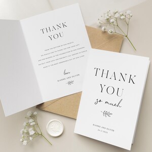 Cartes de remerciement de mariage botaniques, carte de remerciement de mariage personnalisée, cartes de remerciement de mariage pliées ou carte postale