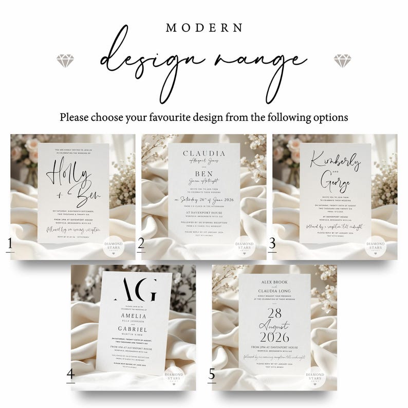 Modern Wedding or Evening Invitations, Classic Wedding Invites, Minimalist Wedding Invitation with Free Envelopes image 4