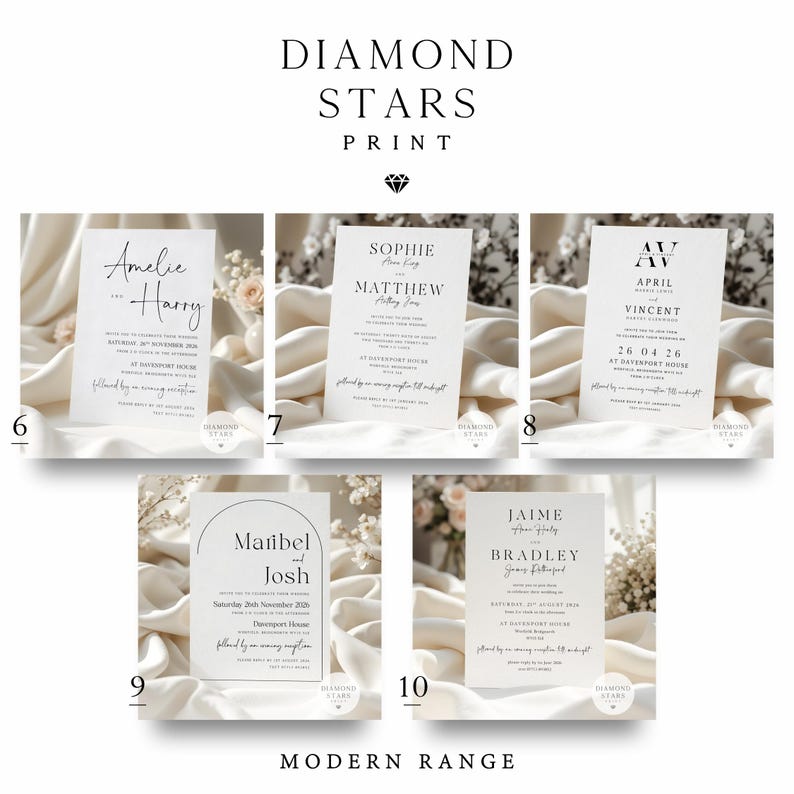 Modern Wedding or Evening Invitations, Classic Wedding Invites, Minimalist Wedding Invitation with Free Envelopes image 5