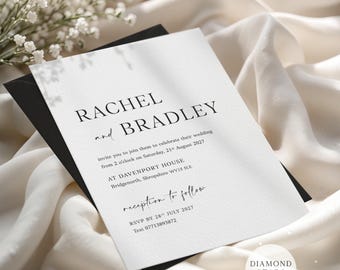 Modern Wedding Invitations, Simple Personalised Wedding Invites with Free Envelopes