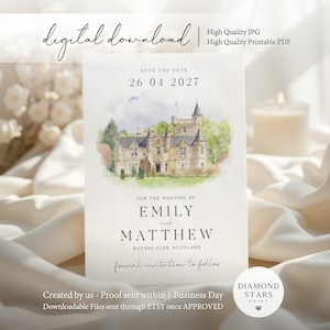 Watercolor Venue Save the Date, Electronic Invite (JPG & PDF)