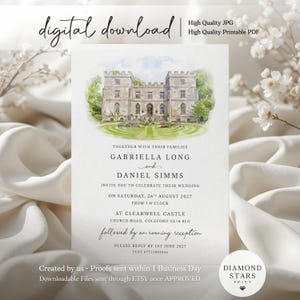Venue Wedding Invitation Digital, Illustrated Venue Invite, Personalised Venue Painting Invitation (JPG & PDF) image 1