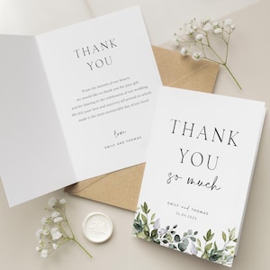 Cartes de remerciement botaniques de mariage, carte de remerciement de mariage personnalisée, pliée ou carte postale, cartes de remerciement de mariage verdure