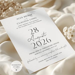 Modern Wedding or Evening Invitations, Classic Wedding Invites, Minimalist Wedding Invitation with Free Envelopes image 3