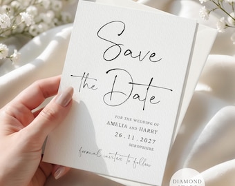 Minimalist Save the Date, Personalised Wedding Save the Date Card, Simple Save the Date Invites with Free Envelopes