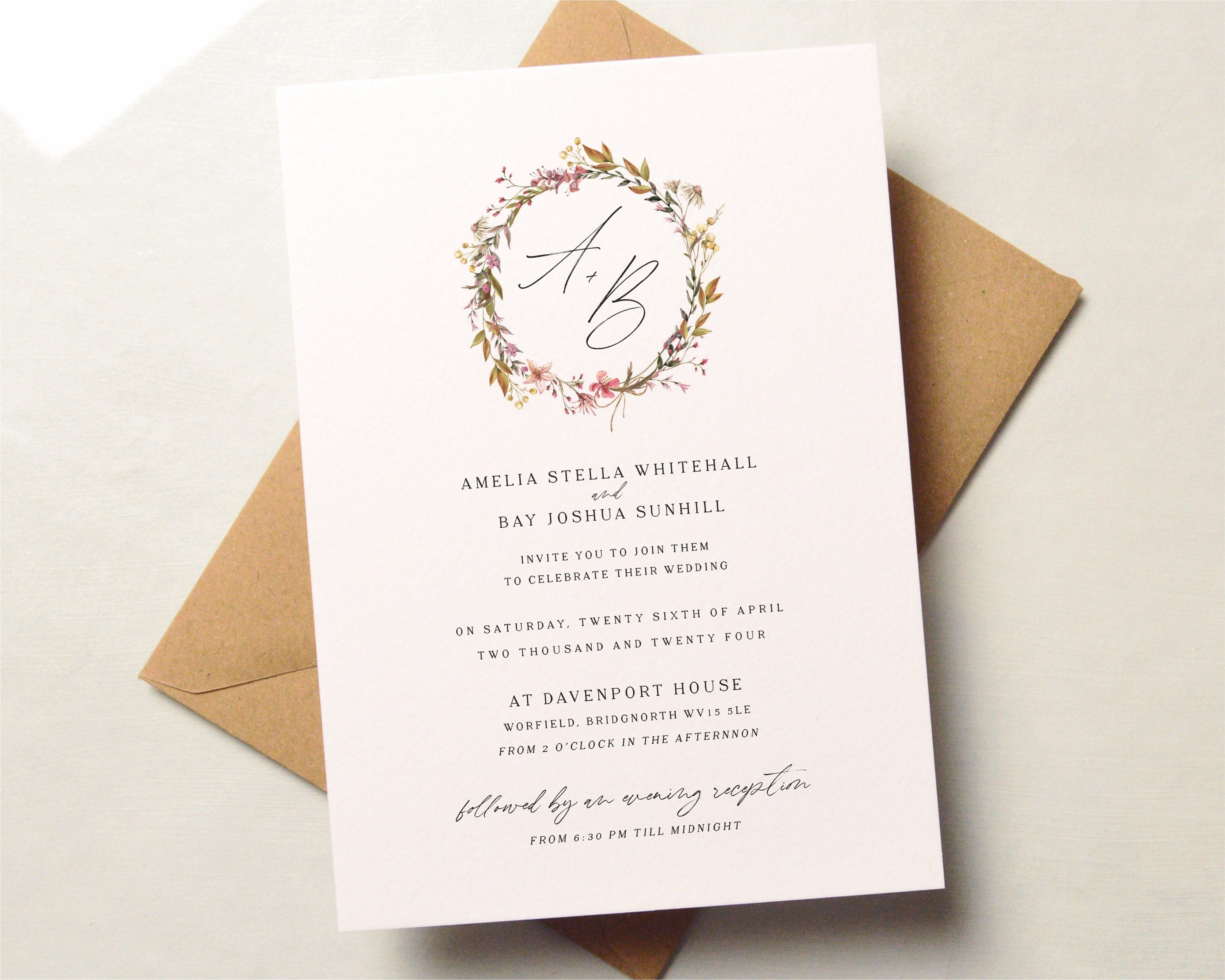 Invitation Cards - 50 Fill-In Floral Classy Cards with Envelopes
