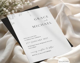 Minimalist Wedding Invitation, Elegant Wedding Invites, Personalised Modern Wedding Cards with Free Envelopes