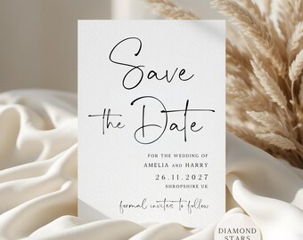 Minimalist Save the Date, Personalised Wedding Card, Invites with Free Envelopes