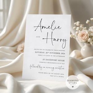 Boho Wedding Invitation, Simple Personalised Wedding Invite, Printed Postcard Wedding Invitations