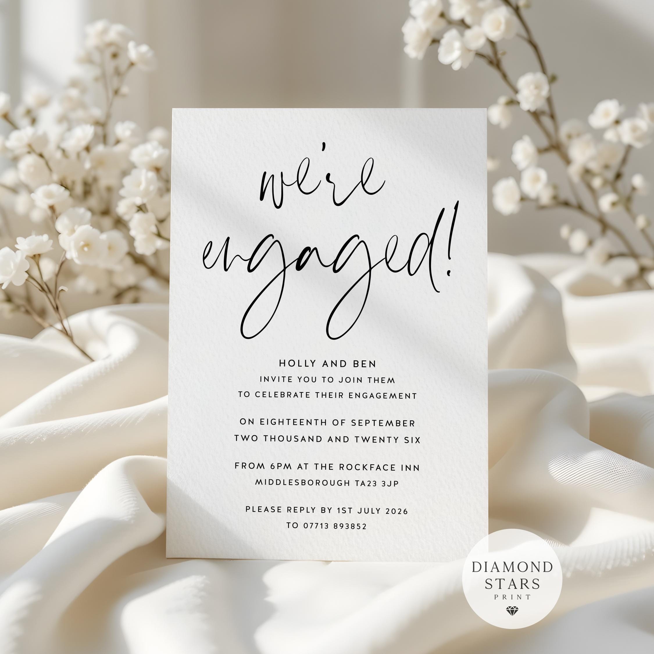 Engaged Text Script Script Engagement Party Invitations, Congratulations on Your Engagement ...