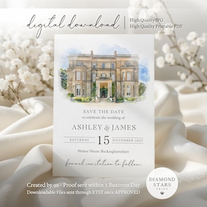 Watercolour Venue Save the Dates, Digital Save the Date, Save the Date Electronic Invite, JPG and PDF Files