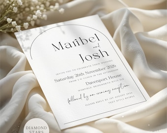 Modern Wedding Invitations, Minimalist Arch Wedding Cards with Free Envelopes